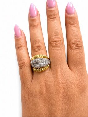 Gold and Silver Pavé Dome Ring - Women Jewelry